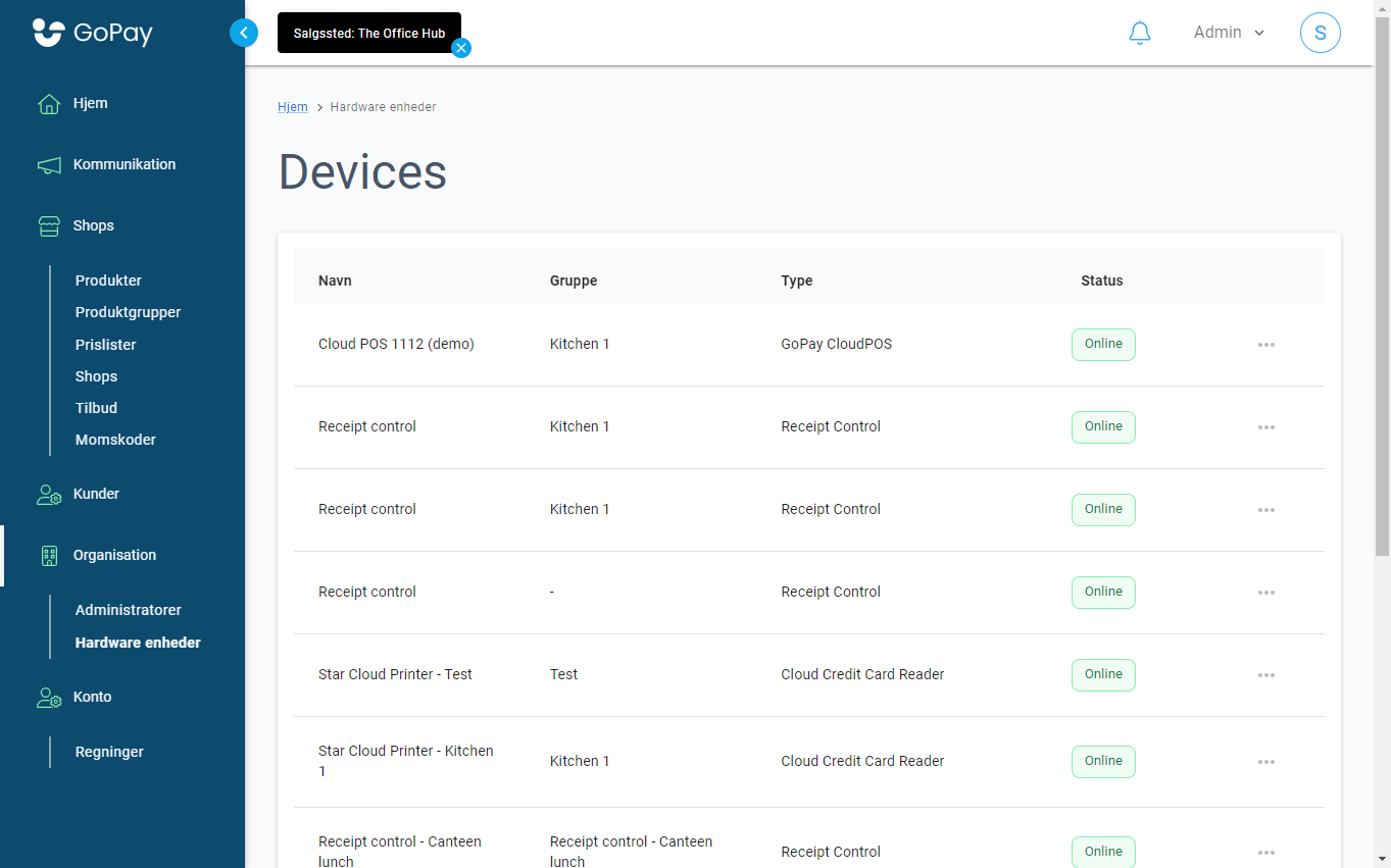 Navigation menu - Devices